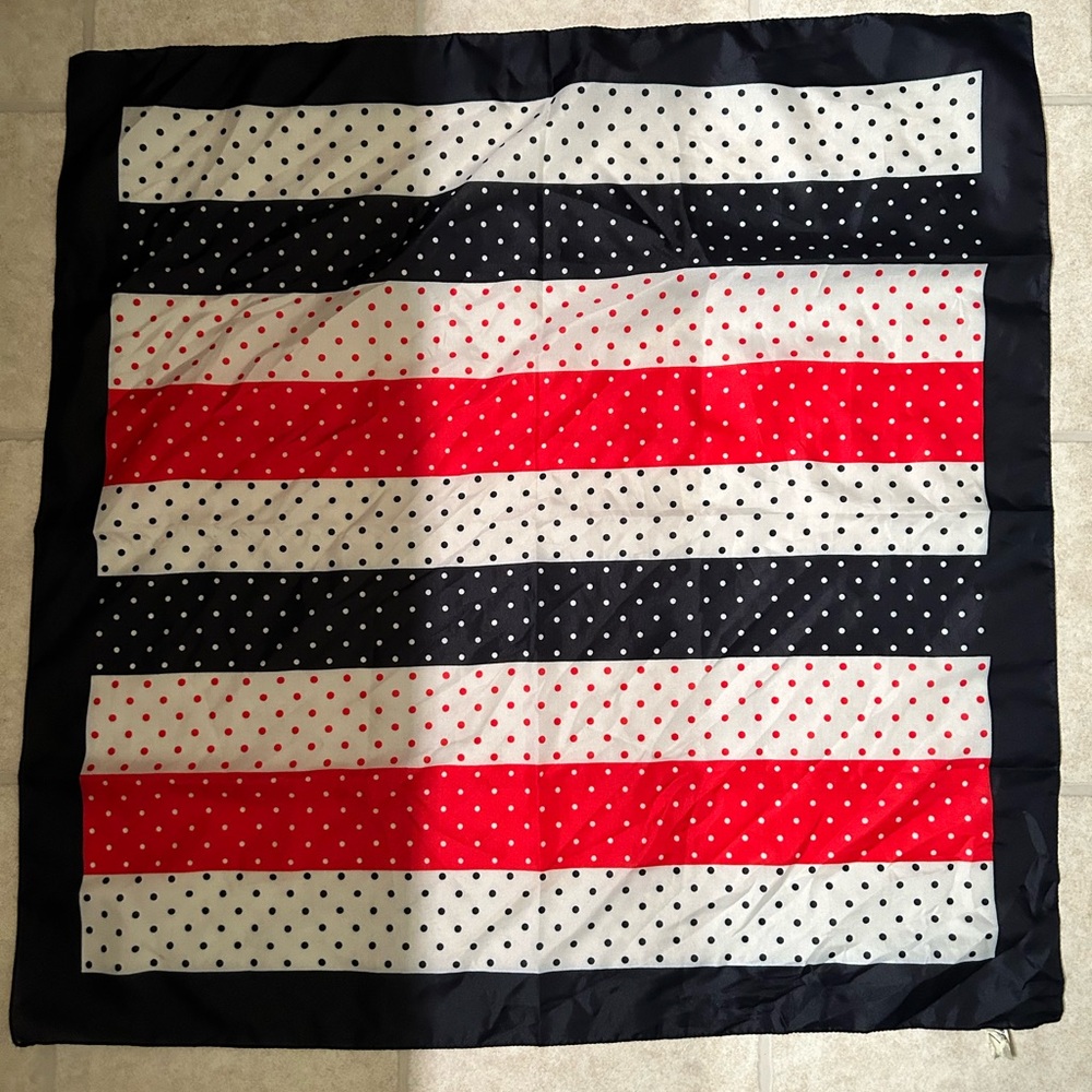 VTG Polyester Patriotic Polka Dot Striped Scarf. Measures 26x26 inches